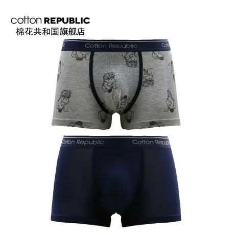 Cotton Republic/棉花共和国男士平角内裤莫代尔时尚印花两条装男图片