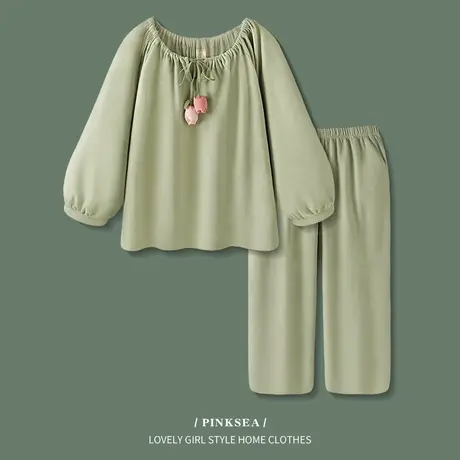 Pinksea睡衣秋季女款2023年新款法式纯棉长袖春秋款家居服套装商品大图