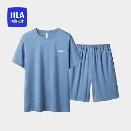HLA/海澜之家夏季男士圆领家居服套装舒适透气短袖短裤棉柔睡衣男图片