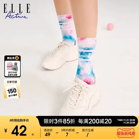 ELLE Active2024新款新款扎染运动中筒袜子ins女潮袜透气吸汗棉图片