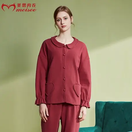 meisee/美思女春秋冬季睡衣本命年红色可爱保暖外穿家居服套装图片