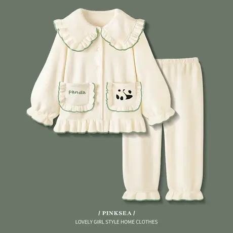 珊瑚绒睡衣女秋冬款保暖长袖家居服2023年新款熊猫加厚法兰绒套装图片
