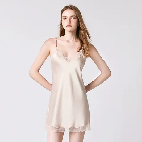 夏季冰丝高级感吊带睡衣女性感V领蕾丝睡裙薄款2023年新款家居服图片