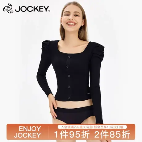 Jockey黑色开衫外套女宽松显瘦气质长袖上衣针织衫早秋时尚单品商品大图