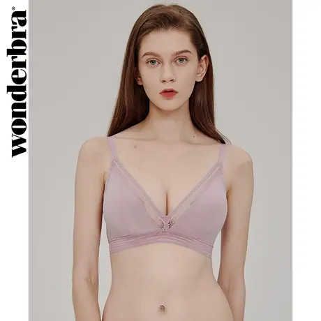 WONDERBRA紫色蕾丝性感聚拢文胸上托防下垂收副乳无钢圈胸罩图片