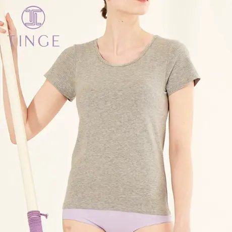 2件Bra-In带胸垫短袖T恤无钢圈罩杯一体运动内衣瑜伽打底衫女图片
