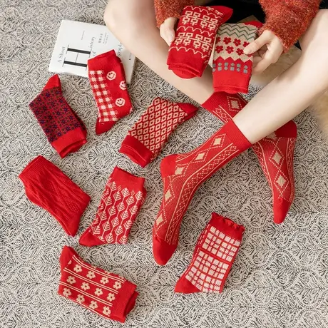 红袜子女冬季保暖中筒袜本命年属虎2022红色厚长袜秋冬款新年礼物图片