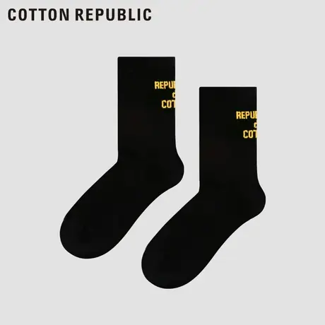 Cotton Republic/棉花共和国情侣款棉质休闲字母提花男士中筒袜图片