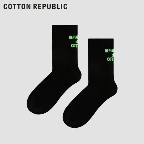 Cotton Republic/棉花共和国情侣款棉质休闲字母提花女士中筒袜图片