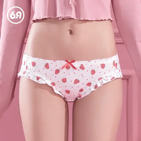 6RBI内裤少女甜美性感日系柔软舒适透气蕾丝学生中腰三角底裤草莓商品大图