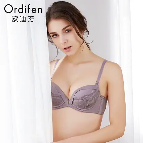 欧迪芬 胸罩复古调性感蕾丝聚拢收副乳女士文胸内衣XB7203图片