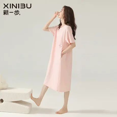 新一步短袖睡裙女士夏季薄款2023年新款100%纯棉中长款睡衣居家服图片