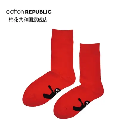 棉花共和国本命年男女中筒袜秋冬情侣新款棉袜 新年红袜子图片