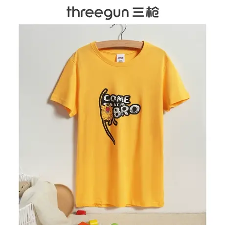 三枪新疆纯棉夏季男童T恤运动印花圆领弹力卡通可爱全棉儿童短袖图片