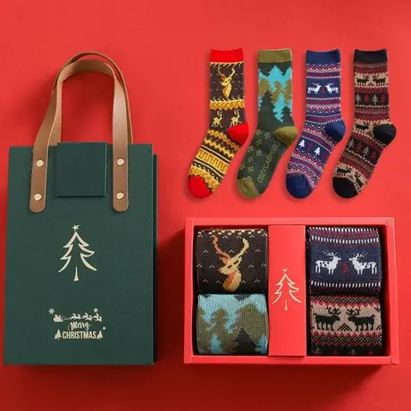 礼盒装袜子女新年过年圣诞节礼物秋冬款ins潮外穿的中筒棉袜长袜商品大图