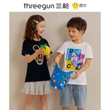 [唐老鸭联名]三枪夏季纯棉儿童短袖男童女童印花外穿透气薄款T恤图片