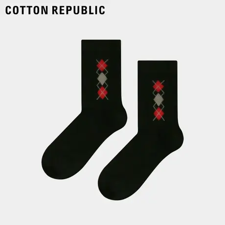 Cotton Republic/棉花共和国女士菱形格休闲棉质提花中筒袜图片