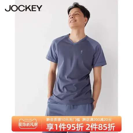 Jockey夏季新款潮流短袖T恤男V领薄款夏装半袖运动汗衫体恤上衣商品大图