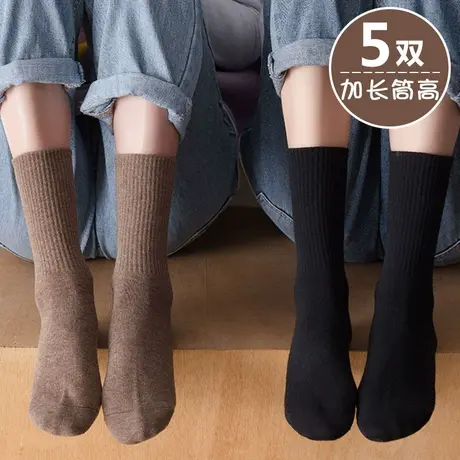 中长筒袜子女春秋冬季潮堆堆棉袜咖啡棕色黑初中学生搭配乐福鞋的图片