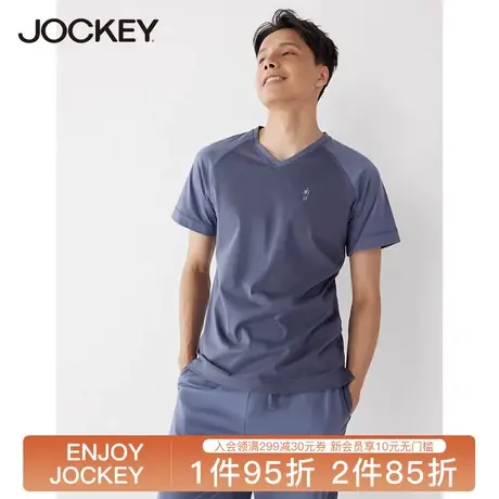 Jockey夏季新款潮流短袖T恤男V领薄款夏装半袖运动汗衫体恤上衣图片