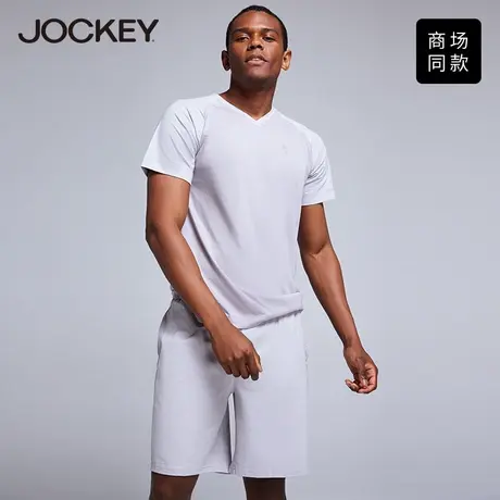 Jockey夏季新款潮流短袖T恤男V领薄款夏装半袖运动汗衫体恤上衣商品大图