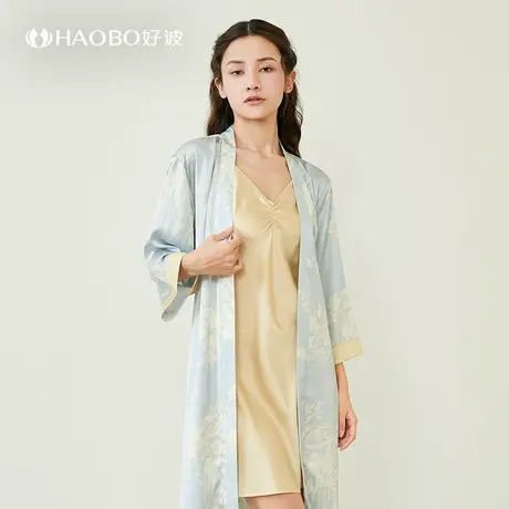 好波新品睡衣女夏季薄仿丝时尚睡裙家居服二件套性感睡袍HJF2359图片