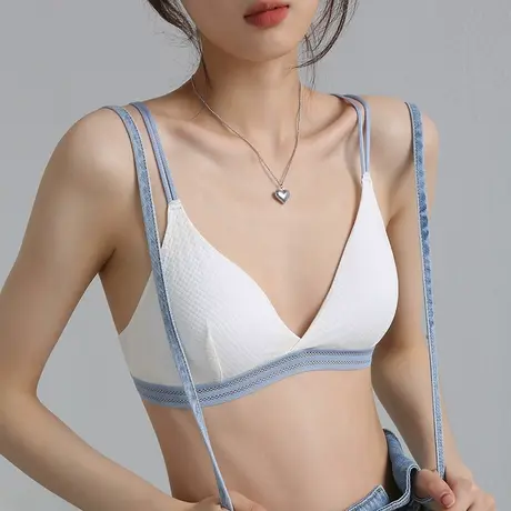 无钢圈内衣女法式三角杯舒适一片式无痕文胸夏季薄款小胸胸罩bra图片