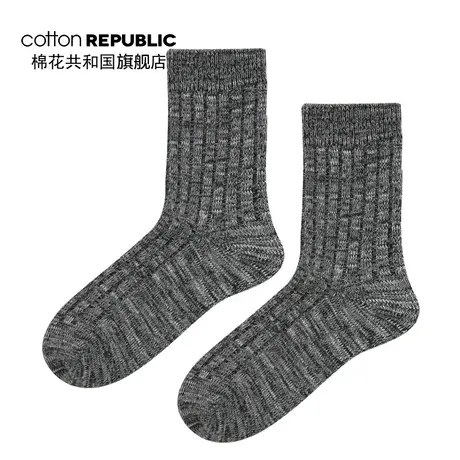 Cotton Republic/棉花共和国男士中筒袜粗纱线暗条纹纯色男人袜子图片