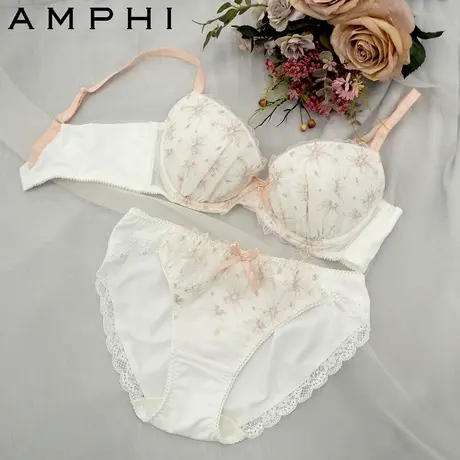 amphi华歌尔旗下日系蕾丝少女宽侧收文胸内裤套装 AB0399商品大图
