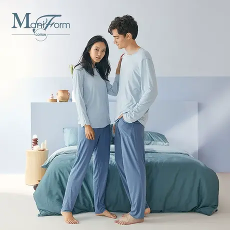 曼妮芬棉质生活专为睡眠设计莫代尔随意裁情侣睡衣男女家居服套装商品大图