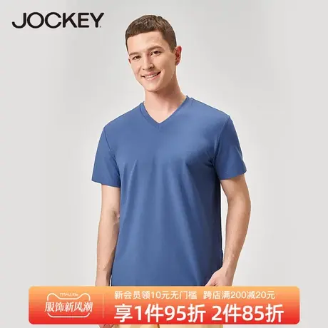 Jockey夏季新款莫代尔潮流短袖T恤男V领薄款夏装半袖体恤上衣商品大图