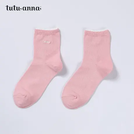 tutuanna日系纯色木耳边短袜英文字母刺绣短袜女商品大图