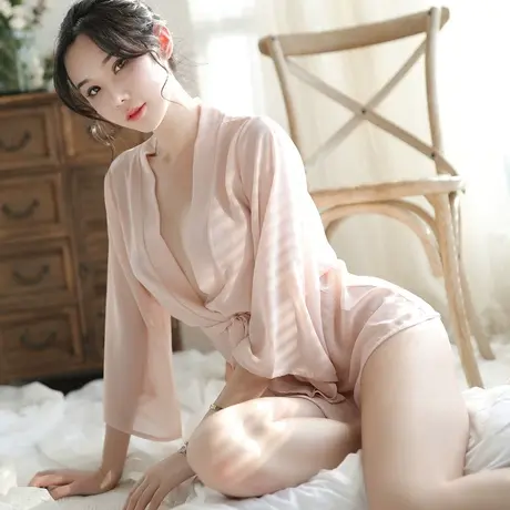 情调衣人女士夏季薄款长袖浴袍日式情趣和服睡袍透明性感睡衣浴衣商品大图