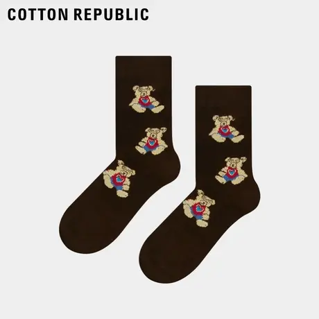 Cotton Republic/棉花共和国女士小熊可爱提花棉质中筒袜图片
