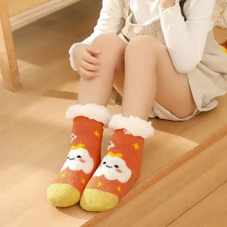 加绒加厚保暖地板袜套女童冬季超厚睡觉可穿的袜子儿童大童小孩子图片