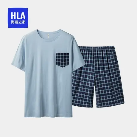 HLA/海澜之家夏季男士家居服套装棉圆领短袖短裤柔软透气睡衣宽松图片