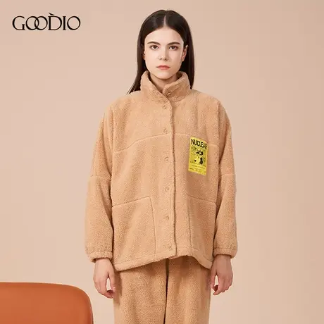 Goodio/歌帝专柜同款蚂蚁绒冬季保暖加厚加绒家居女套装图片