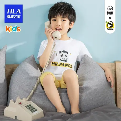 HLA/海澜之家夏季新款儿童家居服熊猫图案纯棉短袖短裤图片