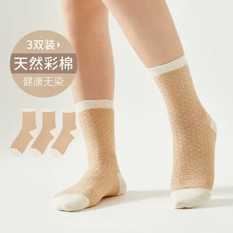 【彩棉】顶瓜瓜女士中筒袜三双装柔软亲肤女生简约透气日系袜短袜图片