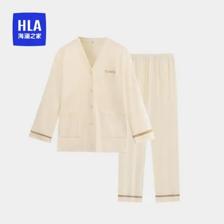 HLA/海澜之家女士家居服套装纯棉5A抗菌柔软透气舒适V领开衫睡衣图片