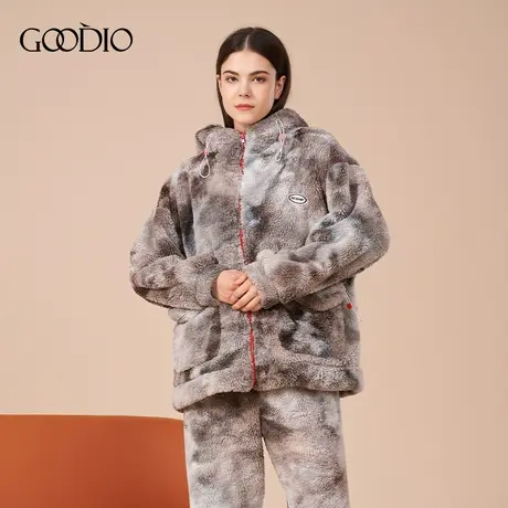 Goodio/歌帝专柜同款北极绒男女士加厚加绒保暖套装家居服图片
