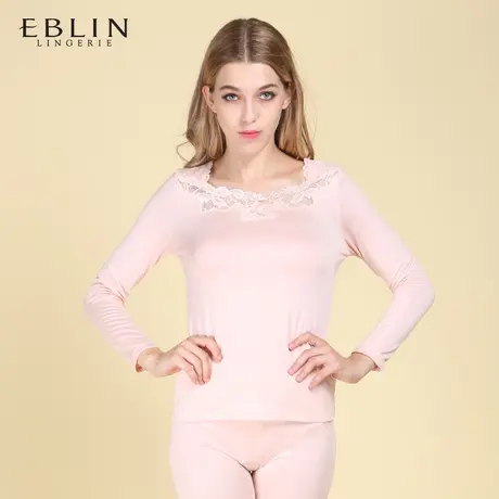 韩国EBLIN 清新纯色蕾丝方领性感长袖保暖上衣 ECLG349041图片